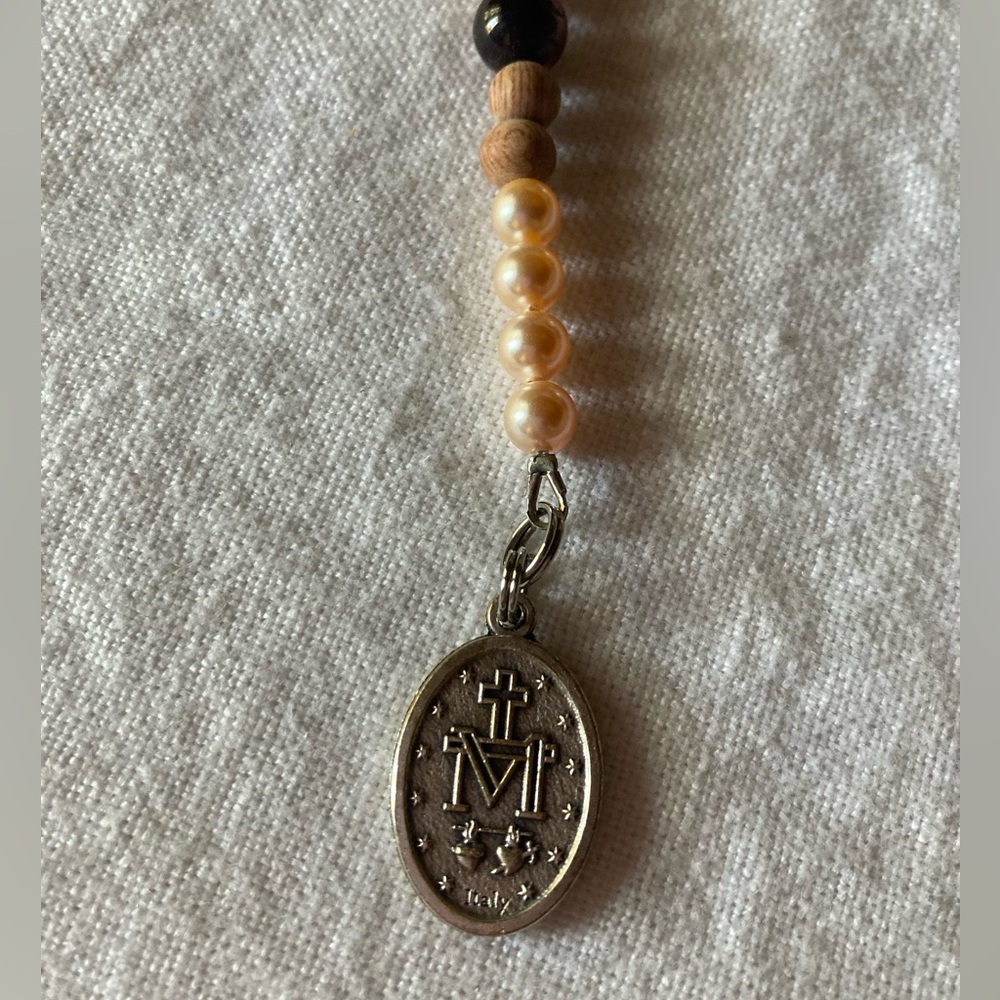 Wooden Beaded Bracelet with Miraculous Medal & Faith over Fear Charms - Picture 8 of 8